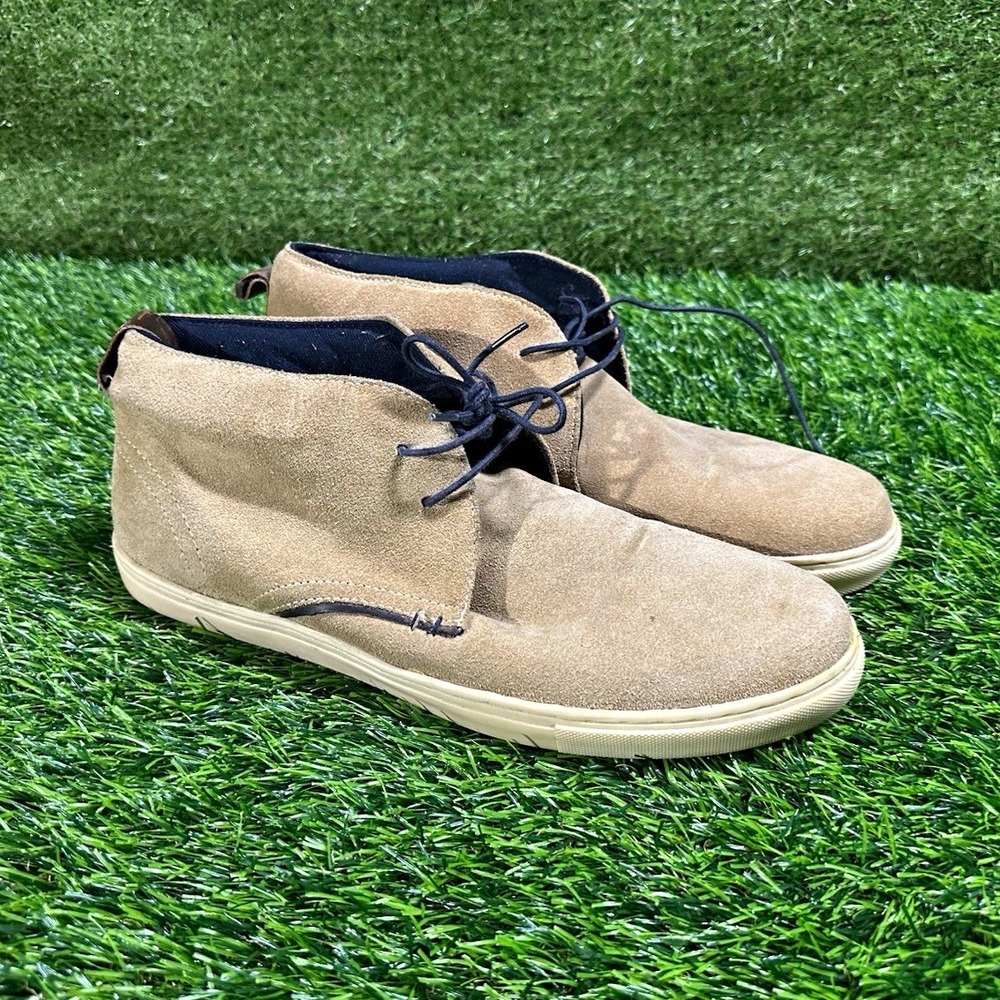 Crevo Mens Bader Leather Ankle Boots Beige Lace Up Memory Foam 10.5